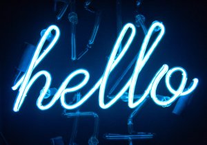 Neon sign with the word hello